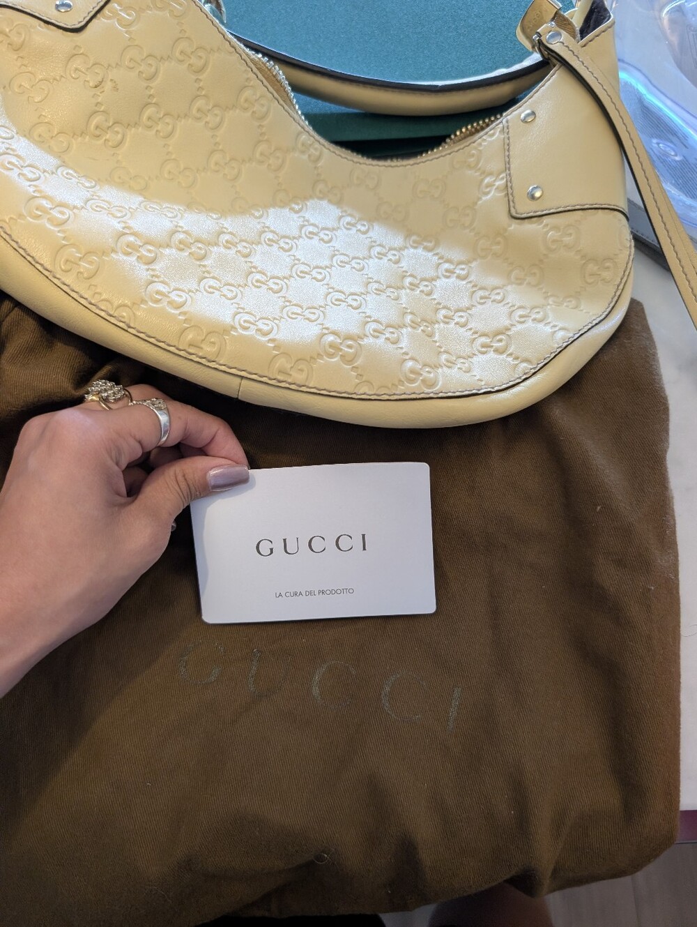Gucci Pale Yellow Embossed GG Shoulder Bag